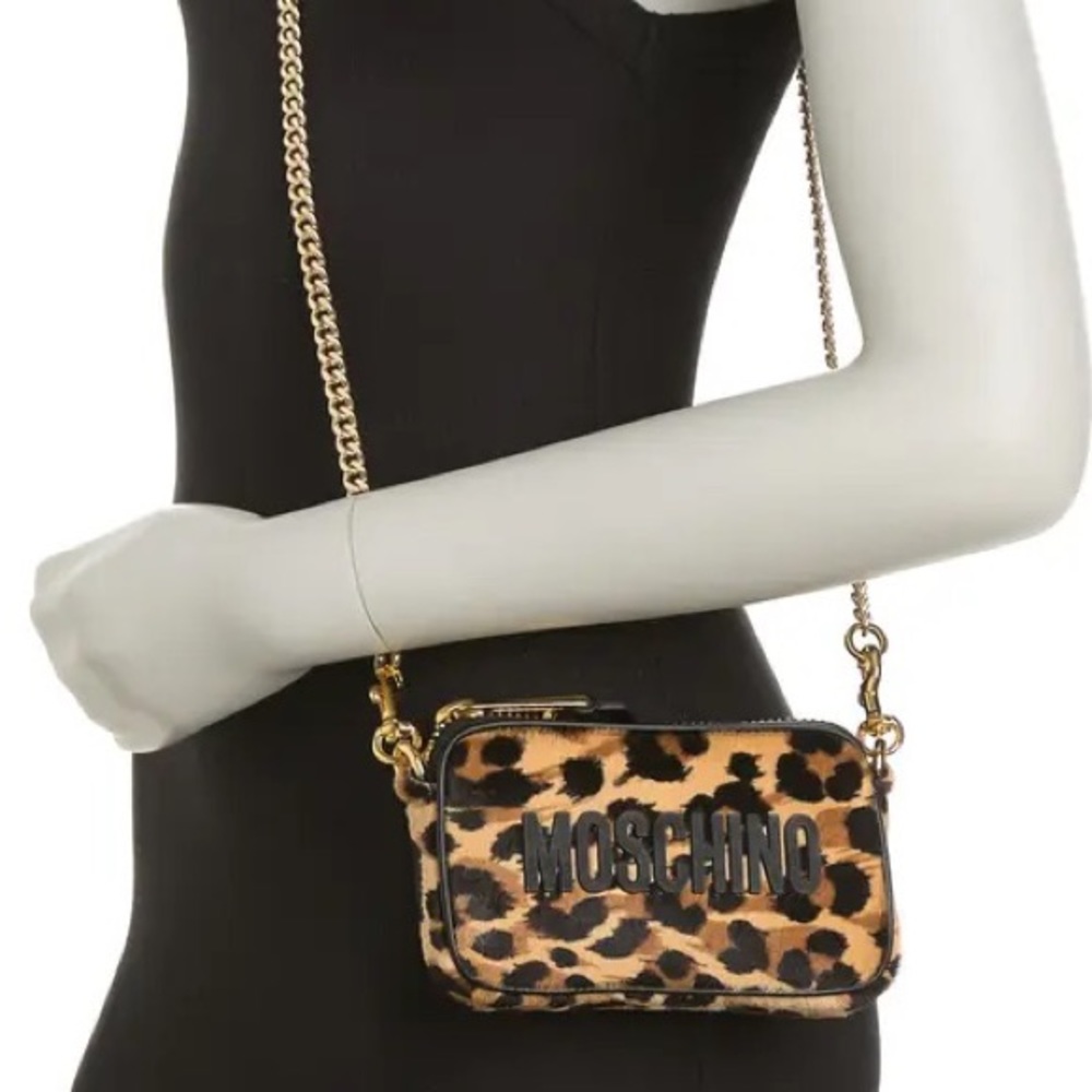 MOSCHINO Leopard Print Genuine Calf Hair Crossbody Bag